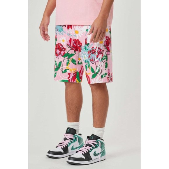 FIRST ROW CASUAL PANTS SHORT SUMER ALLOVER ROSE BLOOM  PRINT - Picture 2 of 9
